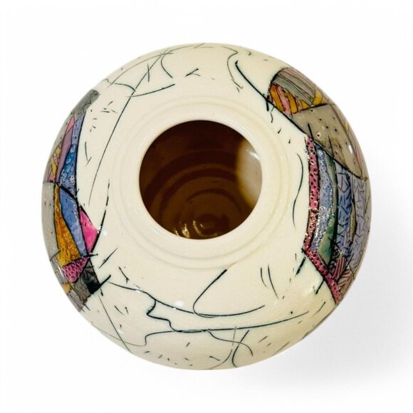 Signed Kirk Freeman Polychrome Ceramic Vase Studio Art Pottery Post-Modern 7"x5" - Picture 5 of 11
